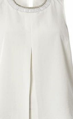 Dorothy Perkins Womens Ivory Embellished Pleated Shell Top-