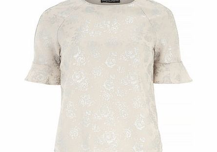 Dorothy Perkins Womens Ivory Foil Frill Sleeve Top- Pink