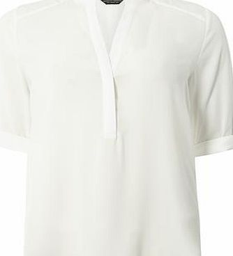 Dorothy Perkins Womens Ivory half placket roll sleeve top- White