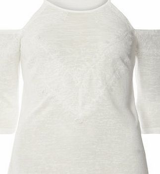 Dorothy Perkins Womens Ivory Lace Cold Shoulder Top- Ivory