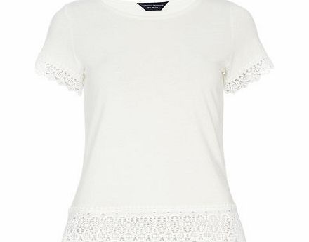 Dorothy Perkins Womens Ivory Lace Cuff and Hem Tee- White