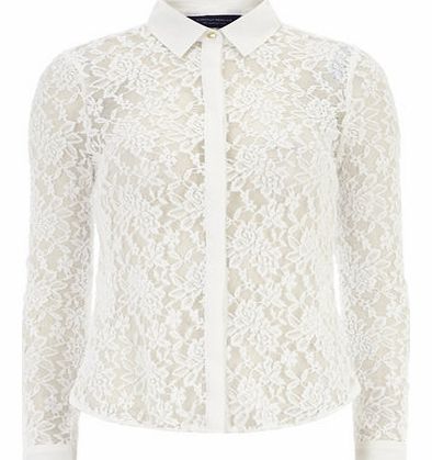 Dorothy Perkins Womens Ivory Lace Long Sleeve Shirt- White