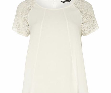 Dorothy Perkins Womens Ivory Lace Sleeve Tee- White DP05509682