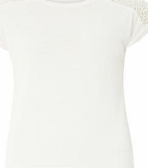 Dorothy Perkins Womens Ivory Rose Lace Insert Knit Tee- White