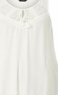 Dorothy Perkins Womens Ivory Tie Front Peasant Top- Ivory