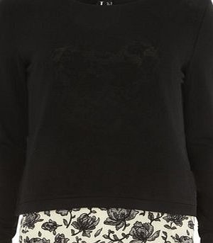 Dorothy Perkins Womens Izabel Black White Floral Hem Top- Black