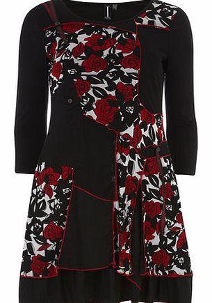 Womens Izabel London Red Rose Panel Print Dress-