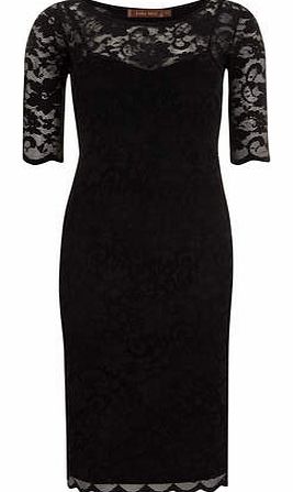 Womens Jolie Moi Black 3/4 Sleeve Lace Dress-
