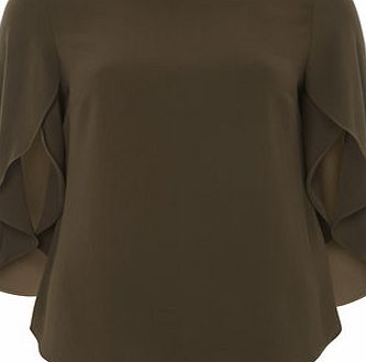 Dorothy Perkins Womens Khaki Split Sleeve Top- Green DP05552685