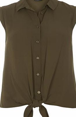 Dorothy Perkins Womens Khaki Tie Sleeveless Shirt- Green