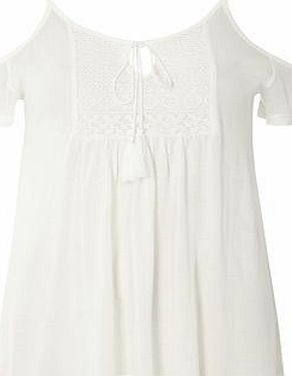Dorothy Perkins Womens Lace Front Cold Shoulder Top- Ivory