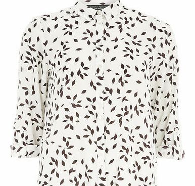 Dorothy Perkins Womens Leaf Print Button Rollsleeve Shirt- White
