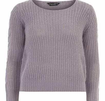 Dorothy Perkins Womens Lilac Cable Knit Sleeve Jumper- Lilac