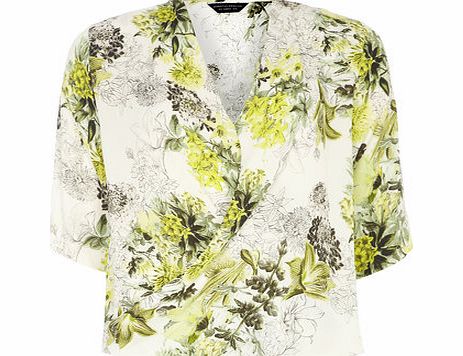 Dorothy Perkins Womens Lime Green Lily Print Wrap Top- Green