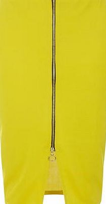 Dorothy Perkins Womens Lime Zip Front Rib Skirt- Yellow DP14705909