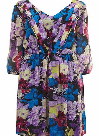 Dorothy Perkins Womens Lovedrobe Blue 3/4 Sleeve Floral Dress-