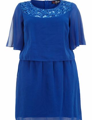 Womens Lovedrobe Blue Flare Sleeve Lace Dress-