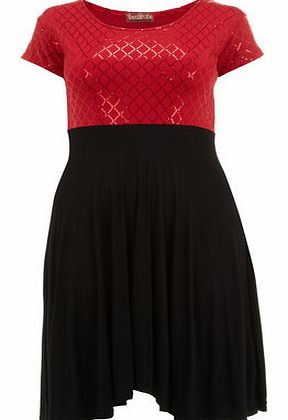 Womens Lovedrobe Red Sequin Contrast Dress- Red