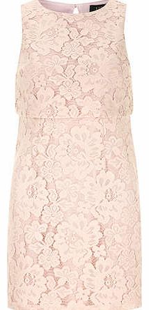 Womens Luxe nude lace 2in1 shift dress- Nude