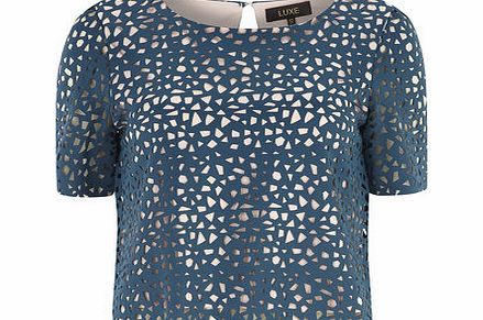 Dorothy Perkins Womens Luxe Teal and blush lazercut top- Blue