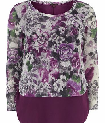 Dorothy Perkins Womens Mandi Purple Floral Contrast Hem Top-