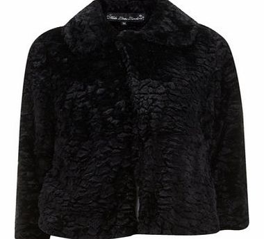 Womens Mela Black Fur Collard Jacket- Black