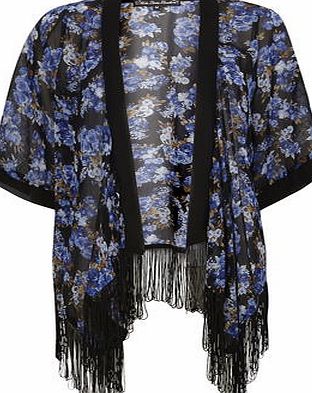 Dorothy Perkins Womens Mela Blue Floral Tassle Kimono- Blue