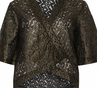 Dorothy Perkins Womens Mela Gold lace metallic kimono.- Gold