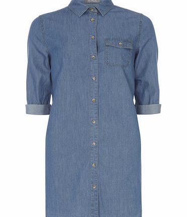 Dorothy Perkins Womens Mid Wash Denim Plain Shirt Dress- Blue