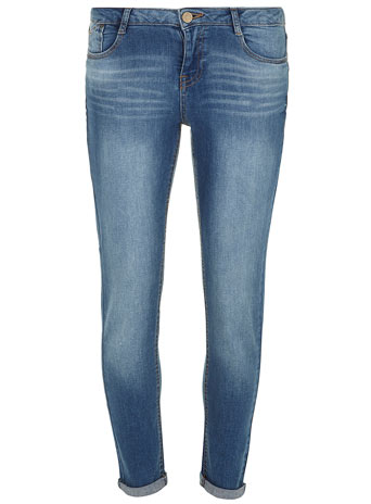 Dorothy Perkins Womens Mid Wash Harper Skinny Roll Up Jeans-