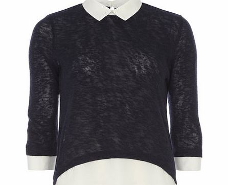 Dorothy Perkins Womens Navy and Ivory Collar Jersey Knit Top-