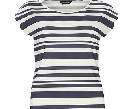 Dorothy Perkins Womens Navy and Ivory Stripe Scallop Tee- Blue