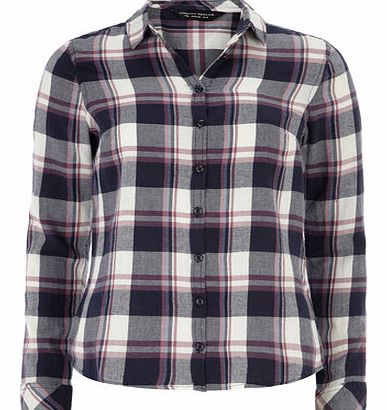 Dorothy Perkins Womens Navy And Pink Check Shirt- Blue DP67190223