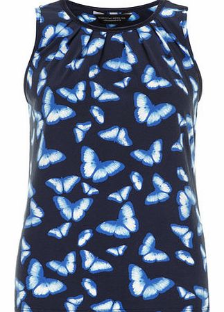 Dorothy Perkins Womens Navy butterfly satin trim top- Blue