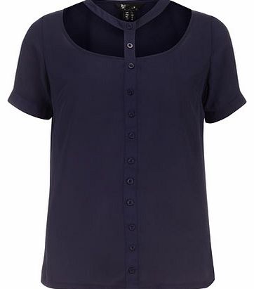 Dorothy Perkins Womens Navy Cut Out Front Top- Blue DP61650157