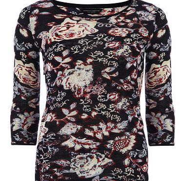 Dorothy Perkins Womens Navy Floral Diamanate Jersey Knit Top-