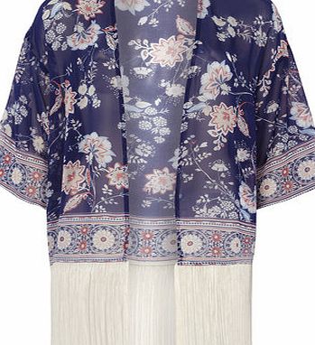 Dorothy Perkins Womens Navy Floral Tassel Kimono- Blue DP05555130