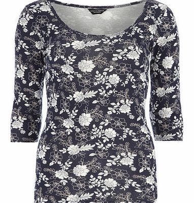 Dorothy Perkins Womens Navy lace 3/4 scoop jersey top- Blue