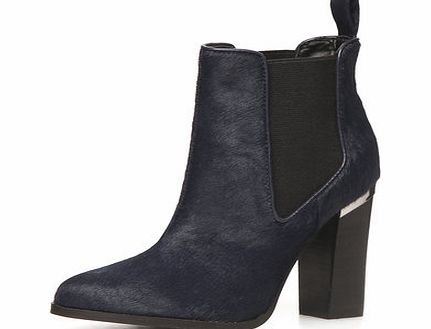 Dorothy Perkins Womens Navy leather pony hair boots- Blue