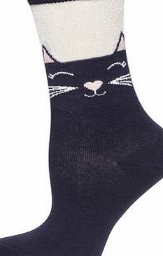 Dorothy Perkins Womens Navy Sheer Cat Ankle Socks- Blue DP16306423