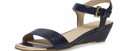 Dorothy Perkins Womens Navy snake low wedge sandals- Blue