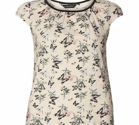 Dorothy Perkins Womens Nude Butterfly Satin Trim Tee- Nude