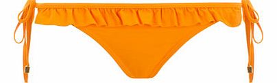 Womens Orange Ruffle Tie Side Bikini Bottoms-