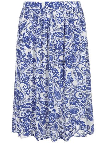 Womens Paisley Crinkle Midi Skirt- Blue DP14524600
