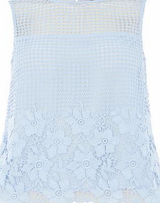 Dorothy Perkins Womens Pale Blue Crochet Lace Shell Top- Blue