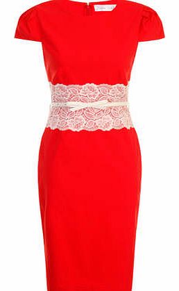 Womens Paper Dolls Tomato and Cream Lace Dress-