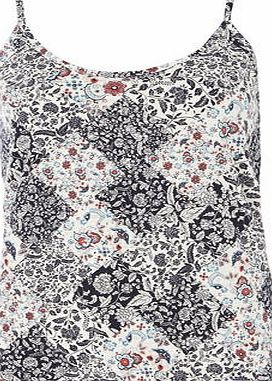 Dorothy Perkins Womens Patchwork Print Bling Cami Top- Navy