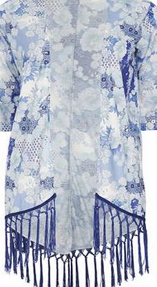 Dorothy Perkins Womens Patchwork print tassel kimono- Blue