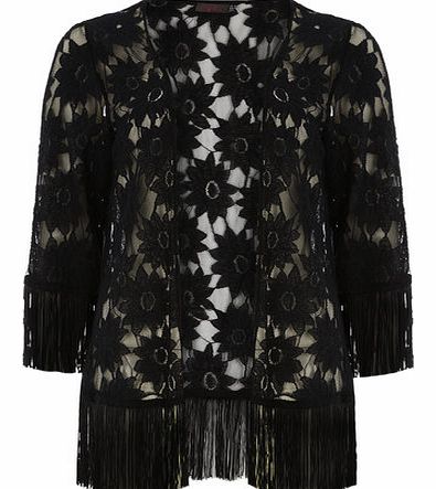 Dorothy Perkins Womens Petals Black Lace Kimono- Black DP61450093