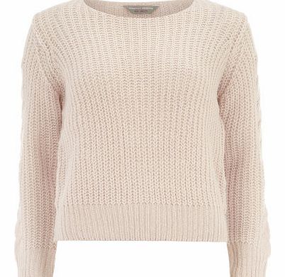 Womens Petite cable sleeve jumper- Blush